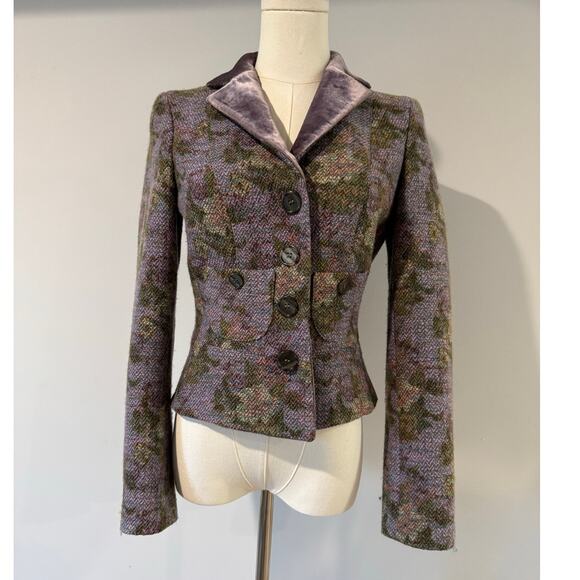 Etro Tweed Wool-Blend Floral Blazer with Velvet Collar Size XS – Tailored Jacket - Picture 1 of 8